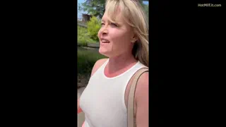River Front Walk in My Somewhat Sheer Top Braless